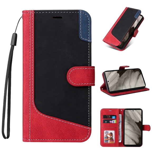 SaniMore Wallet Case for Google Pixel 7 Pro [RFID Blocking], PU Leather Cash & Card Slots Folio Magnetic Stand Cover with Kickstand   Wrist Strap TPU Shockproof Interior Cover, Red
