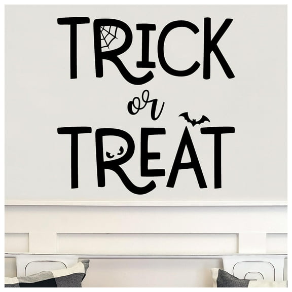 Trick or Treat (print) square Vinyl Lettering Wall Decal Halloween Decals and Stickers Wall Decor Craft - Size: 20"H x 20"L - Color: Black