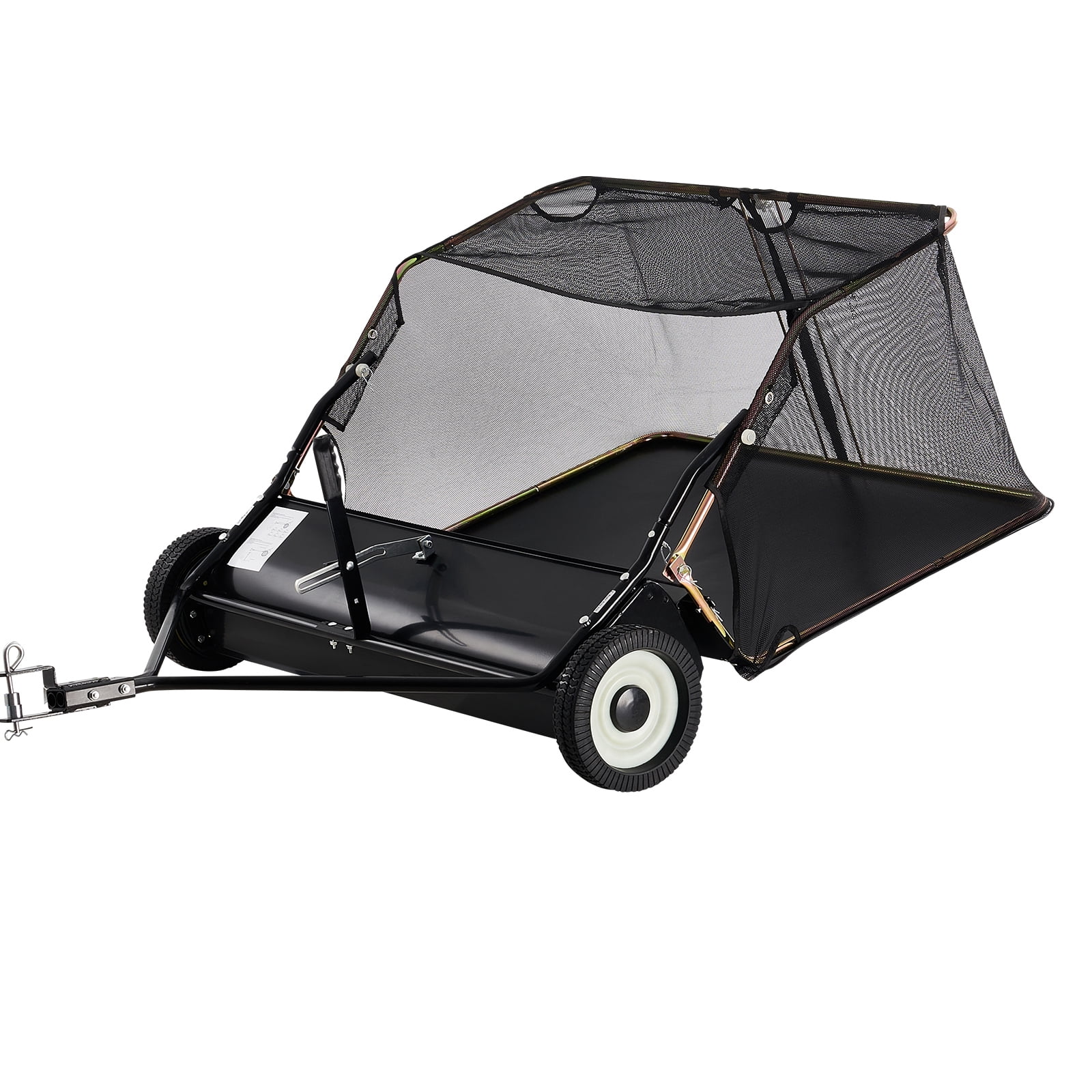 KFFKFF 42-inch Tow-Behind Lawn Sweeper, 12 Cu.ft. Spacious Pull Behind Grass Collector, Robust Leaf & Grass Sweeper with Innovative Dumping Rope Mechanism, Customizable Sweeping Height for Gathering