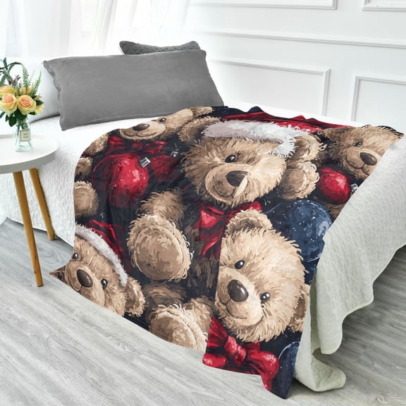 YAZAOO Travel Blanket Camping Blankets Fashion Bears Christmas Ornaments Patten