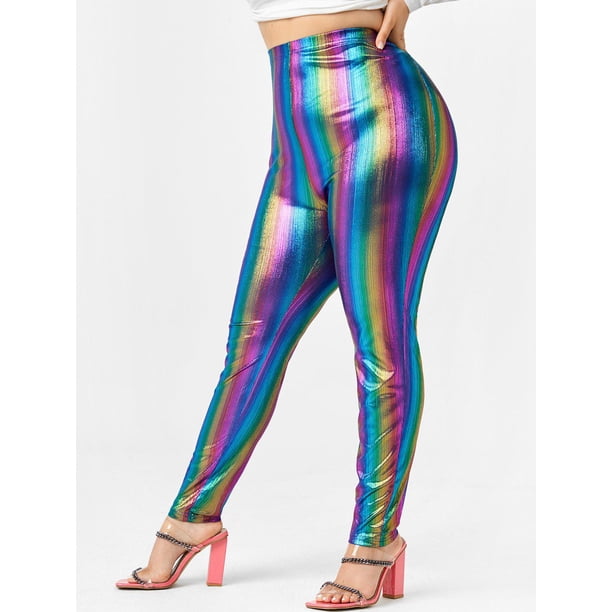 Pantalones Talla Extra Brillantes Metálicos Rosegal Pantalones de talla grande
