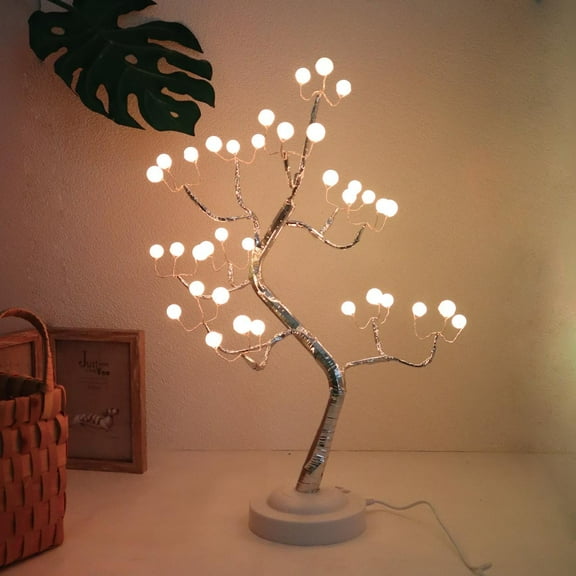 Fuchsun RGB Color Changing 6 Hour Timer 36-Light LED Battery Powered Bonsai Tree Desk Lamps