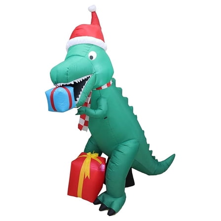 7 Foot Tall Christmas Inflatable Dinosaur with Gift Boxes Cute Lights Lighted Blowup Party Decoration for Outdoor Indoor Home Garden Family Prop Yard