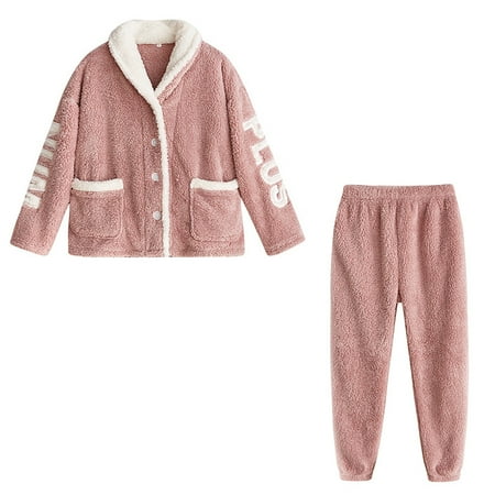 

KEVCHE Women s Autumn and Winter Long-sleeved Plus Home Service Solid Color Loose Pajamas Suit