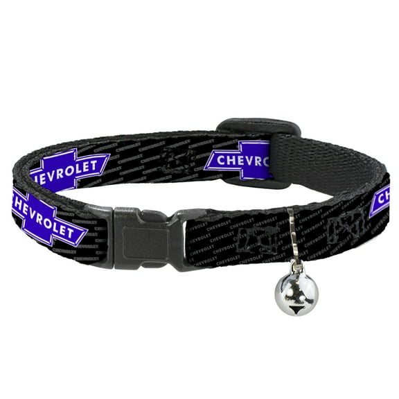Chevy Breakaway Cat Collar With Bell, Plastic Clip, Easy Adjustable, Chevy Bowtie Repeat Text, 8.5 to 12 Inches 0.5 Inch Wide