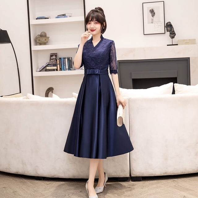 Vestido de noche para banquete, vestido de fiesta para estudiantes de largo medio negro para mujer, vestido diario para mujer