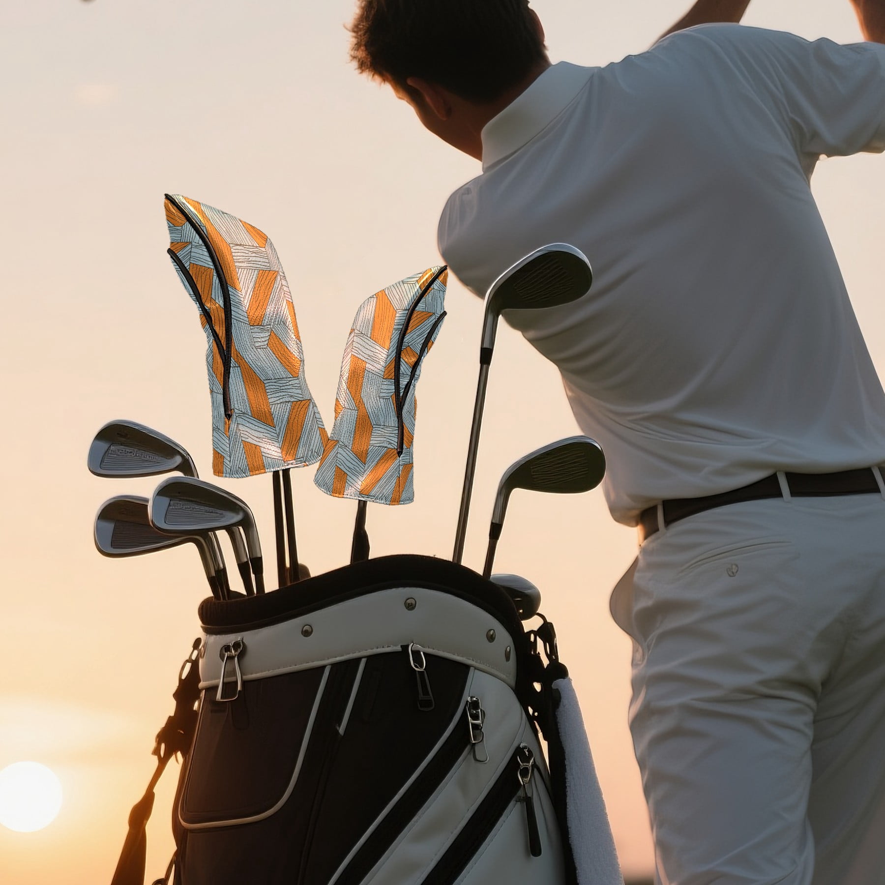 Golf Club Head Cover Waterproof Leather Golf Accessories HeadCovers Set Driver Headcover for Women Men Geometric Striped Grid