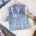 thumbnail image 6 of TrendOFT Women's Casual Denim Waistcoat Frayed Sleeveless Ripped Jacket Vest with Pockets Blue L, 6 of 7