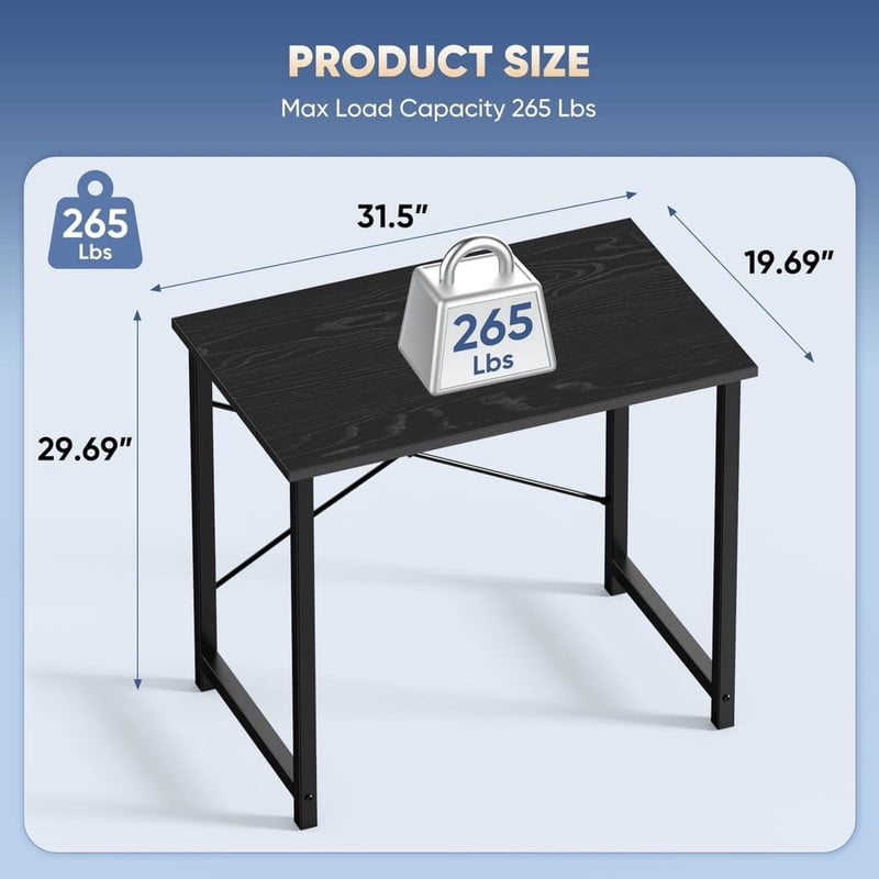 Kelno 31" Computer Desk Gaming Table Home Office Writing Study Workstation with Sturdy Metal Frame, Black