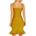 thumbnail image 2 of Double Strap Ruffle Fish Tail Hem Sleeveless Flounce Bodycon Bandage Dress MUSTARD YELLOW S, 2 of 5