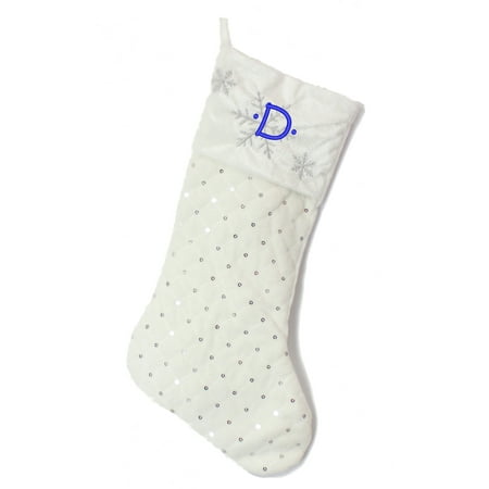 Christmas Stocking Monogrammed Monogrammed Christmas Stocking, White Snowflakes and Sequins with Kids Embroidered Initial ()