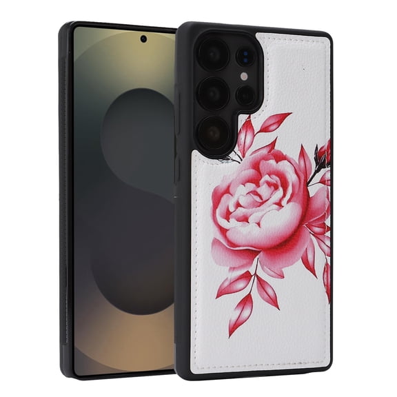 for Samsung Galaxy S26 Ultra Floral Pattern PU Leather   TPU Case, Elegant Shockproof Ultra Slim Drop Protective Anti-Scratch Lightweight Women Girls Back Cover, White
