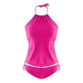 thumbnail image 2 of Akiihool Two Piece Tankini Swimsuit for Women High Neck Ruched Tummy Control Top with Bottom Bathing Suits (Hot Pink,S), 2 of 5