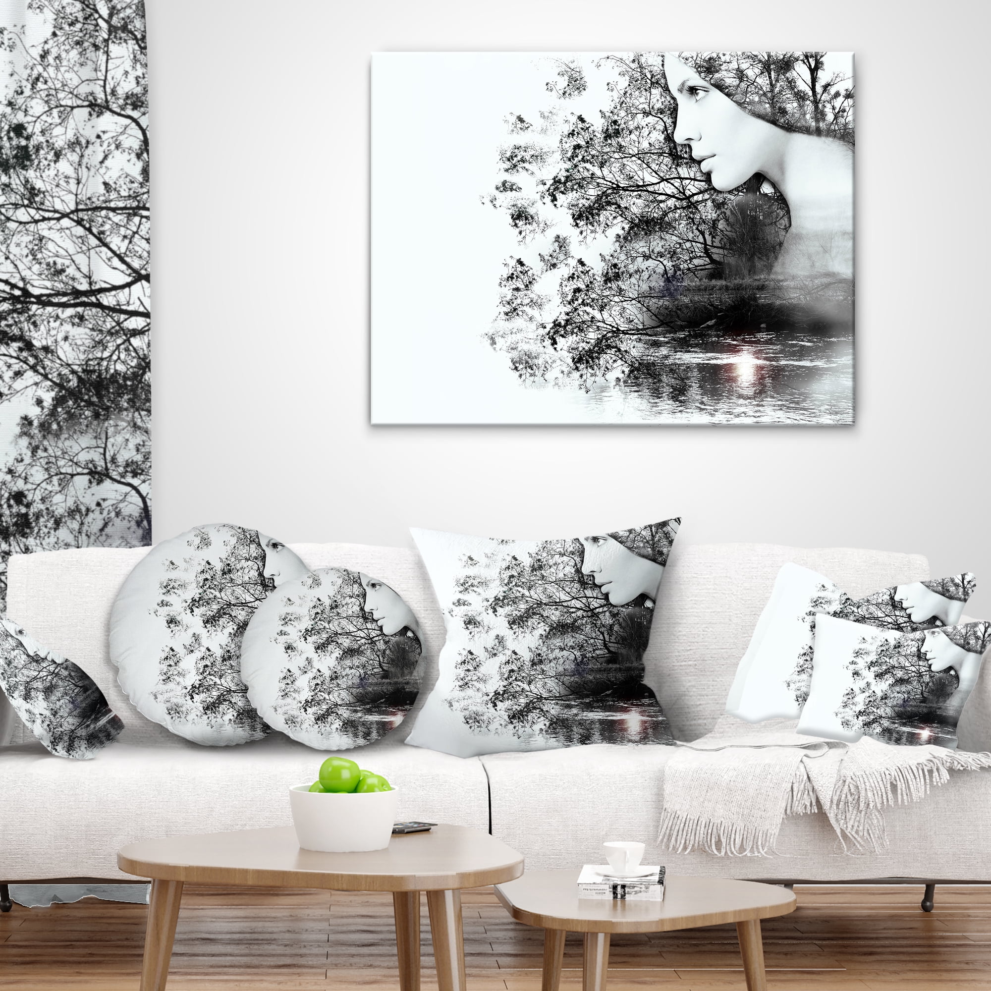 Designart Woman and Beauty of Nature - Landscape Printed Throw Pillow - 18x18