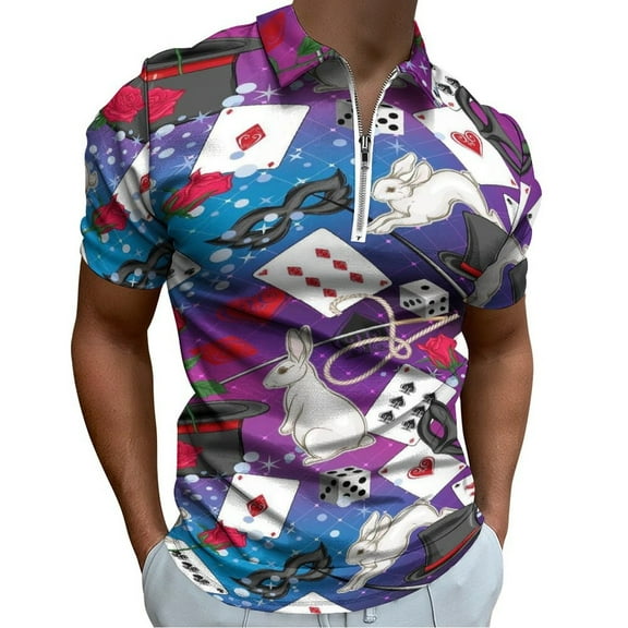 Alice Wonderland Cards Men Zipper T-shirt Summer Casual Short Sleeve T-shirt Top