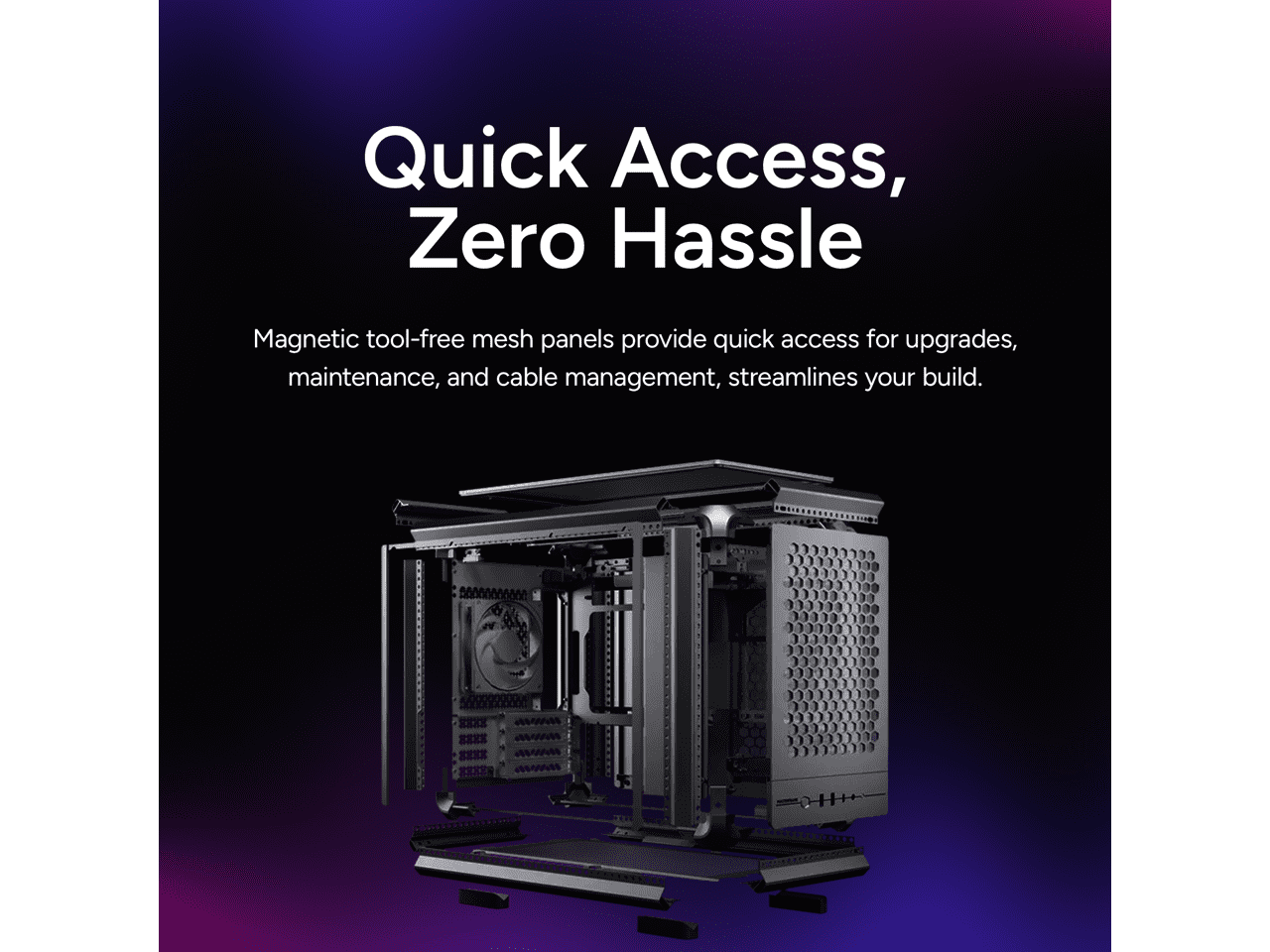 Cooler Master MasterFrame 400 mATX Modular PC Case - Micro-ATX/Mini-ITX, Aluminum Open Frame Chassis, 1 x ARGB Fan Preinstalled, 390mm GPU, 360mm Radiator Support, Black