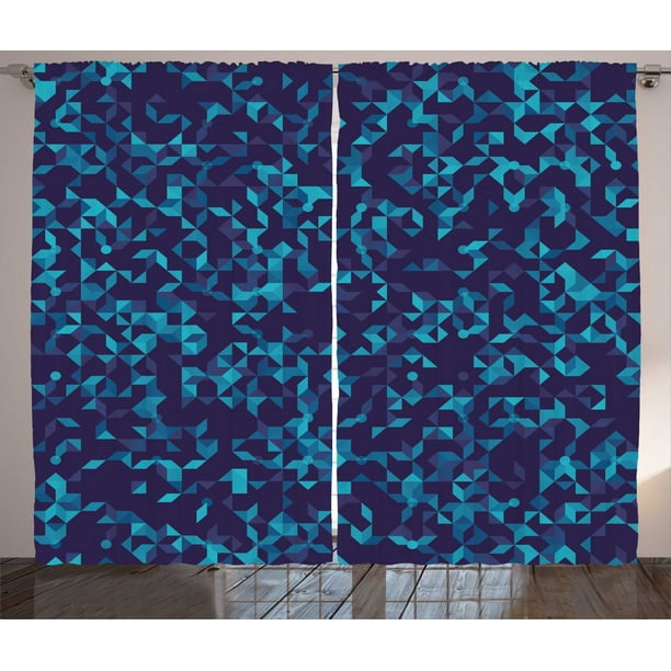 Navy And Teal Curtains 2 Panels Set Abstract Triangles With Dots Geometric Arrangement In Blue Shades Navy And Teal Curtains 2 Panels Set, Navy And Teal Curtains