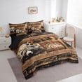 thumbnail image 2 of Castle Fairy Rustic Cabin Jungle Bear Full Size Bedding Sets 7 Pieces,Vintage Woodalnd Wildlife Full Size Bed in a Bag,Sepia Brown,Black Reversible, 2 of 7