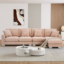 Wiilayok Convertible Sectional Sofa, Comfy Chenille 4 Seat L Shaped Modern Sofa Couch with Reversible Ottoman,Pink