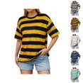 thumbnail image 1 of Striped Tshirts for Women 2026 Summer Trendy Short Sleeve Crewneck Color Block Loose Tees, 1 of 5