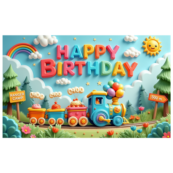 Colorful Train Happy Birthday Banner for Kids Outdoor Party Celebration