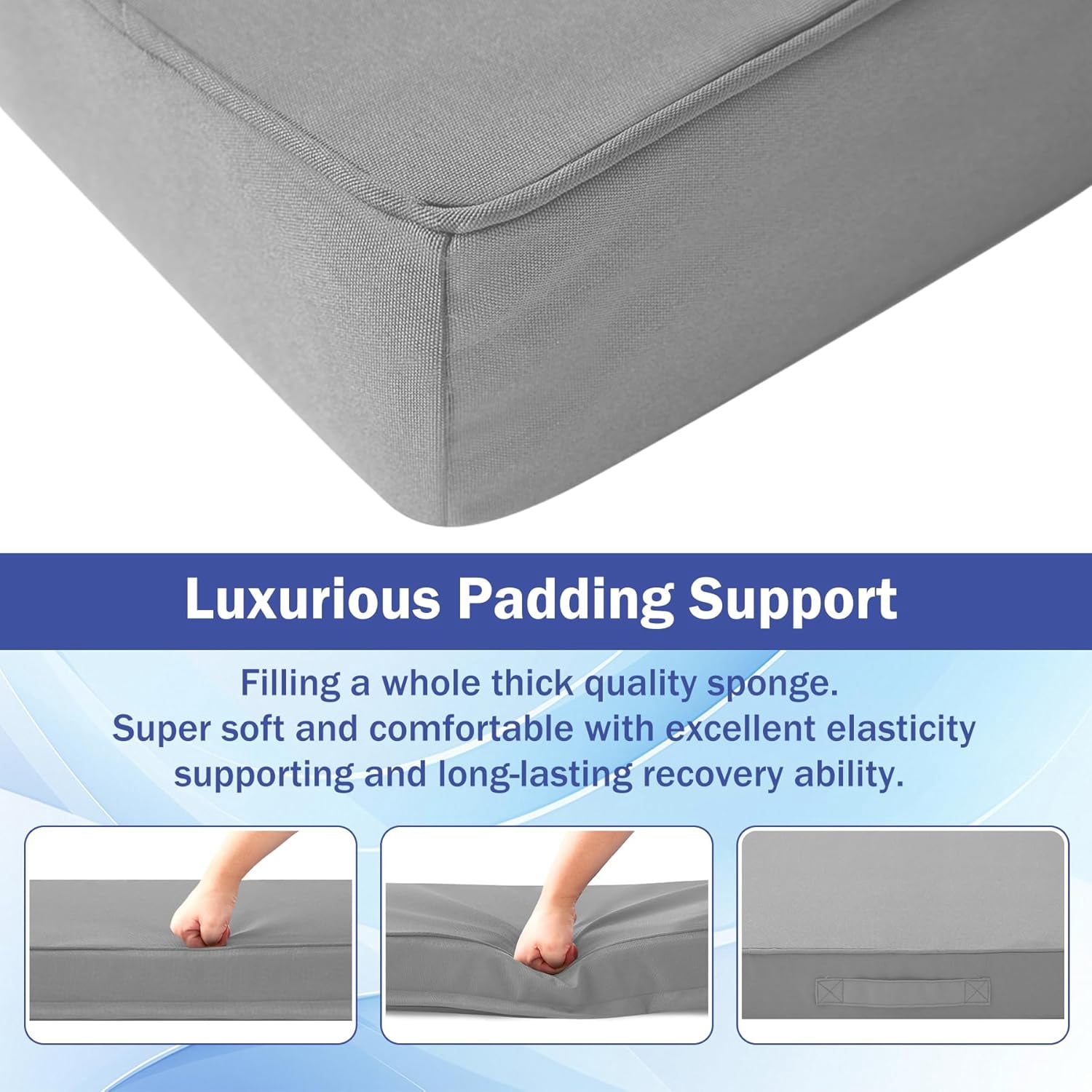 Patio Chair Cushions Set of 4, 19" x 19" x 3", Waterproof, Light Grey, with Handles and Ties