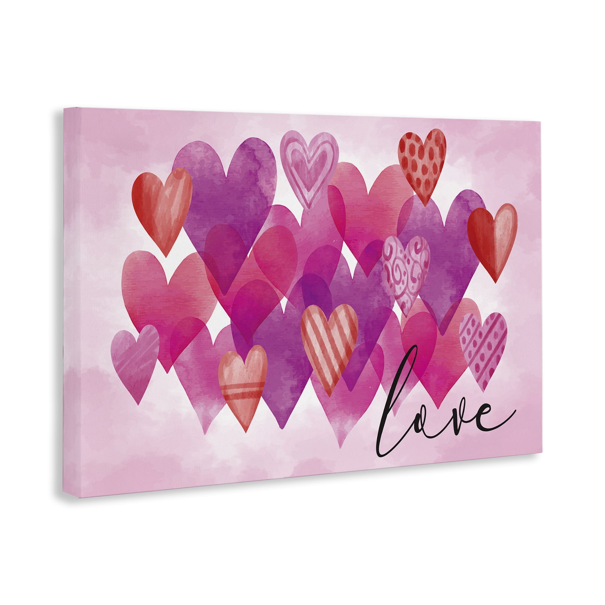 Stupell Industries Love with Layered Hearts Text & Numbers Painting Wrapped Canvas Art Print Wall Art, 24 x 16