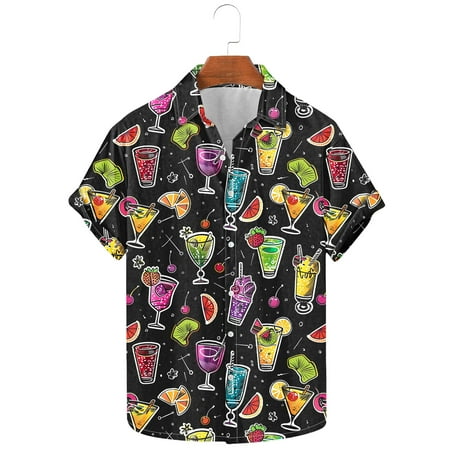UVEASISHA Mens Hawaiian Shirts Funny Short Sleeve Button Down Shirt Summer Fashion Print Beach Party Tops Big and Tall Regular Fit Bowling Shirts Holiday Clearance Multicolor XXL