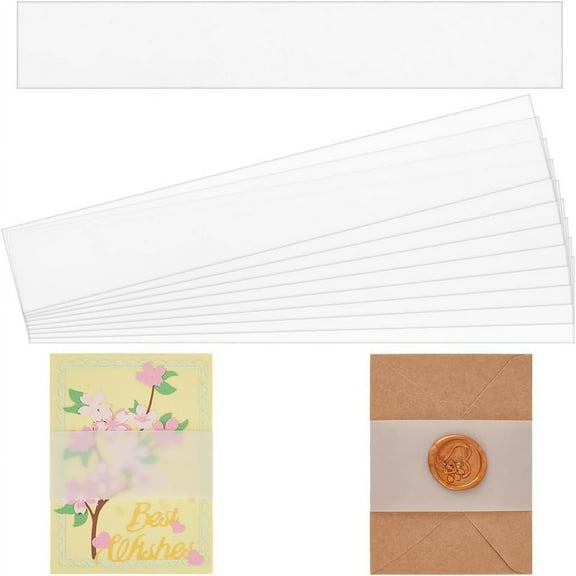200 pc 200pcs Clear Invitation Band for 5x7 Invitations Vellum Belly Bands Vellum Paper Belly Bands Rectangle Paper Wraps for Wedding Invitation Envelopes Card Gift Wrap - 12.2x2 inch