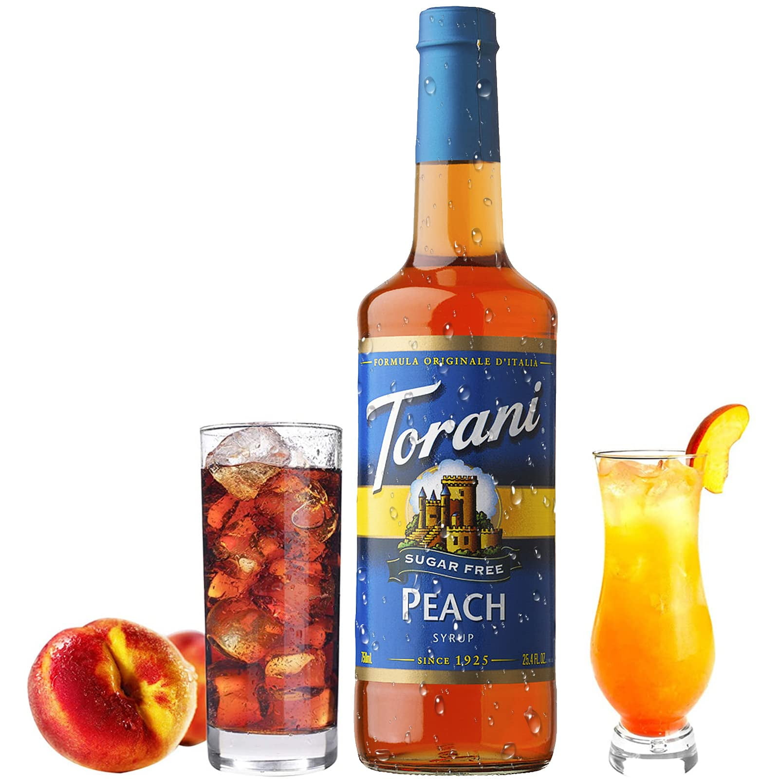 Torani Sugar Free Peach Syrup with Little Squirt Syrup Pump, 750ml 25.4 Ounces