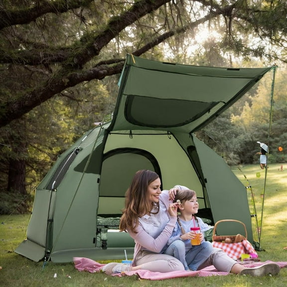 Topcobe 1-Person Folding Camping Tent with Sunshade and Air Mattress, Outdoor Camping Hiking Tent