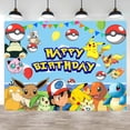 thumbnail image 3 of Fondo de fiesta de feliz cumpleaños para niños, cartel de vinilo para fiesta de cumpleaños de Pokémon, fiesta de bienvenida de bebé, Pikachu, 3 of 5