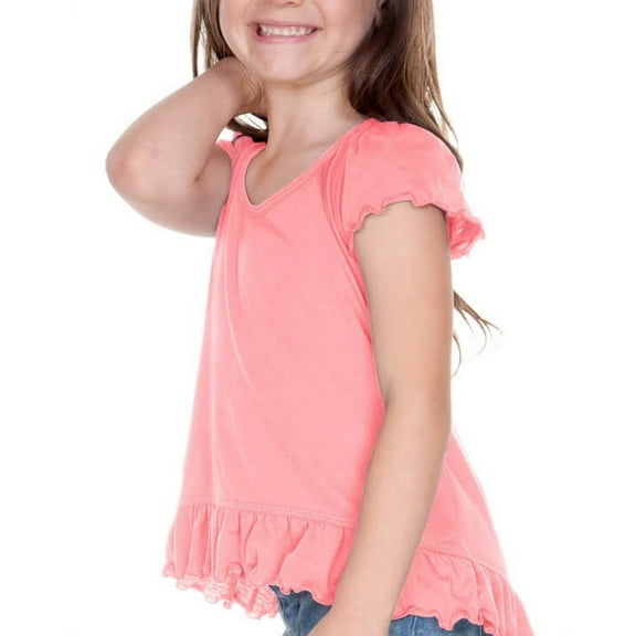Kavio! Girls 3-6X Sheer Jersey High Low Flutter Top Flamingo 4