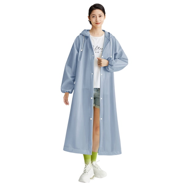 Poncho impermeable desechable con capucha para hombres, mujeres y adultos (Azul)