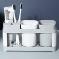 thumbnail image 4 of Family Toothbrush Holder with 2 Wash Cups | Gray Plastic Bathroom Organizer for Toothbrush Toothpaste Storage | 9.05x4.72x2.95in Countertop Stand, 4 of 6