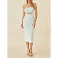 thumbnail image 3 of Women Knitted Tube Dress, Strapless Backless Hollowed Striped Patchwork Long Dress Clubwear, 3 of 9