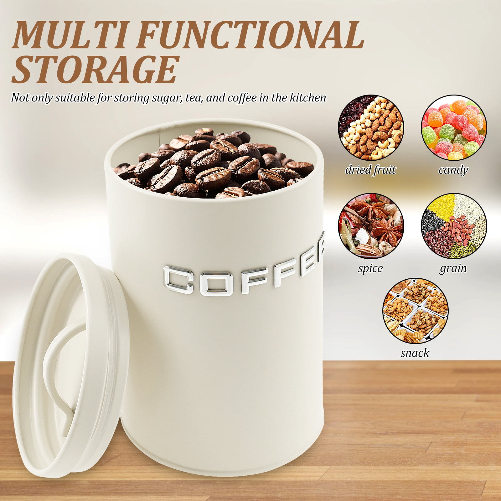 3 Pack Kitchen Canisters with Lids Airtight Metal Canister Set, Food Storage Containers Jars for Coffee, Sugar, Tea, Flour, Rustic Kitchen Decor Containers