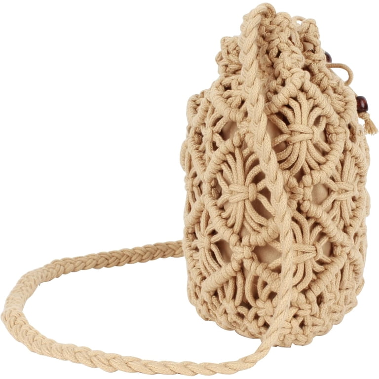 Women Mini Cotton Crochet Crossbody Bag Summer Beach 