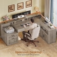 thumbnail image 5 of 59" Farmhouse L Shaped Computer Desk with 2 Drawers and Storage Cabinet, Wood Corner Office Desk for Home Office, 5 of 7