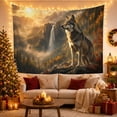 thumbnail image 3 of Grey Wolf Stands With Atop Rugged Rocky Outcrop, Mystical Fantasy for Space Lovers, Galaxy Room Decor, Thanksgiving Hostess Gift, Tapestry Wall Hanging for Bedroom and Dorm, 3 of 7