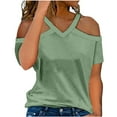 thumbnail image 3 of Inverlee Blouses for Women Dressy Casual Cold Shoulder Short Sleeve Tops Cute Loose Fit Solid Color Shirts Comfy Vacation Tunic Top, 3 of 6