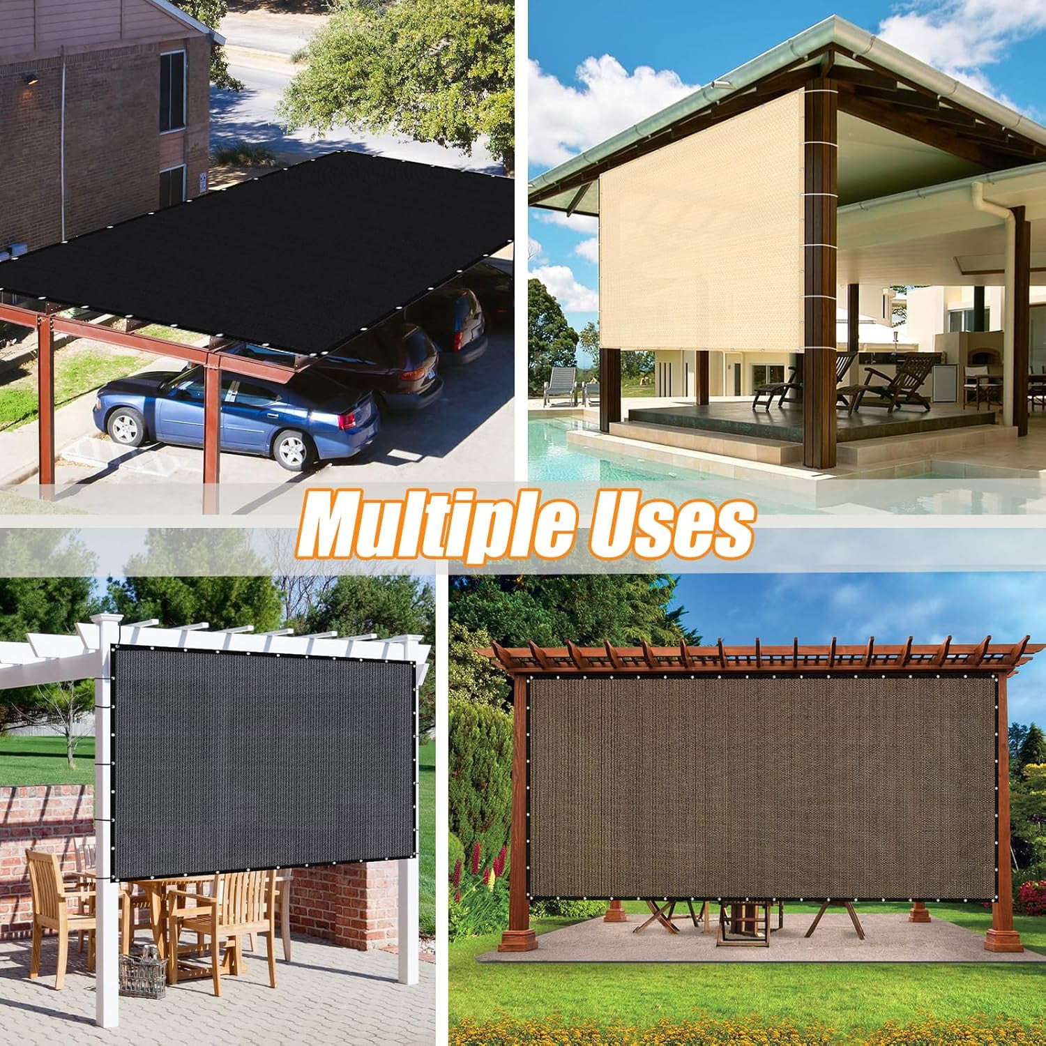 NAWAY 90% Sun Shade Cloth 12'x16' Outdoor Pergola Shade Cover Canopy with Grommets UV Block Privacy Screen for Patio, Backyards, Outdoor, Carport, Garden, Gray