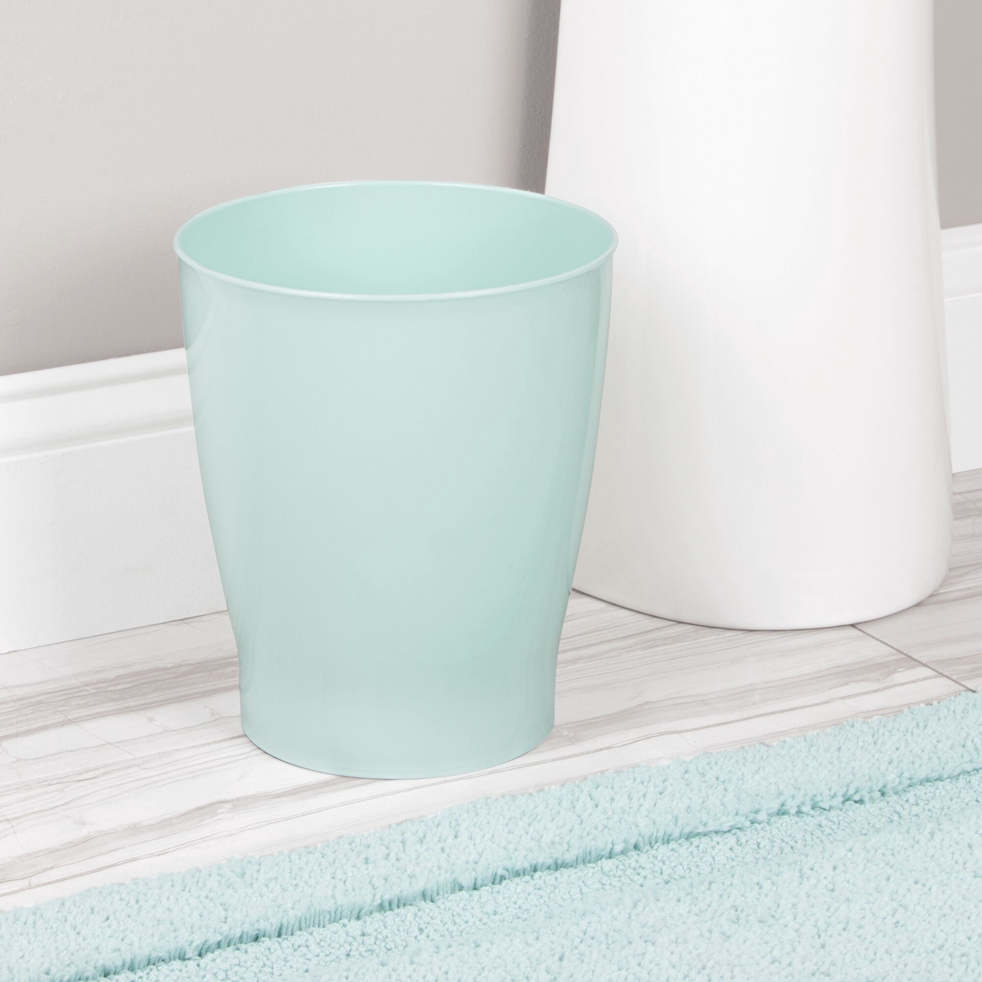 mDesign Small Round Bathroom 1.25 Gal. Trash Can Wastebasket, Mint Green