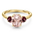 thumbnail image 3 of Gem Stone King 10K Yellow Gold Peach Nano Morganite and Red Rhodolite Garnet Engagement Ring for Women | 2.74 Cttw | Oval 9X7MM | Gemstone October Birthstone | Size 7, 3 of 6