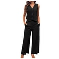 thumbnail image 2 of Riforla Women's 2 Piece Cotton Casual Outfits Womens Button Sleeveless Vest Shirt Straight Wide Leg Trousers with Pockets 2 Piece Sets for Women Black L, 2 of 6