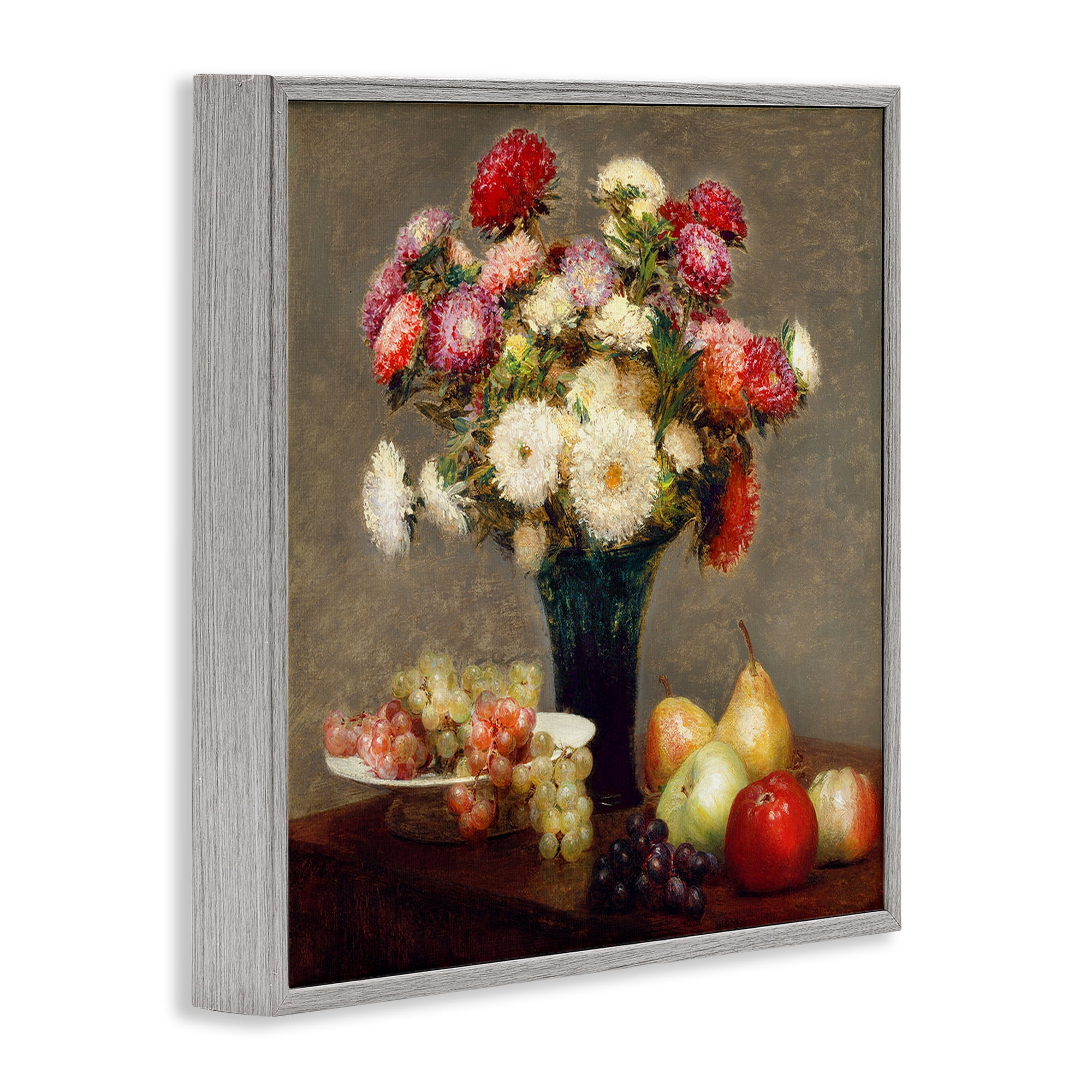 Stupell Industries Fruit & Asters Still Life Gray Framed Giclee Art, design by CAD Designs