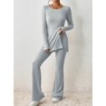 thumbnail image 2 of Ensemble haut à col rond et pantalon large pour femme (gris clair L), 2 of 9
