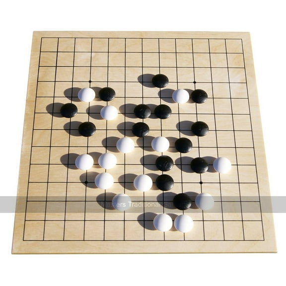 Go Masters - Entry-Level Go Set - dual sided wooden board (13x13 and 9x9), plastic stones