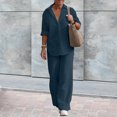thumbnail image 2 of Camisa de solapa de mujer + Pantalones Camisa de lino de algodón casual + Pantalones de pierna ancha Trajes Y2k sueltos FLhrweasw Nuevo, 2 of 9