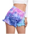 thumbnail image 2 of Baqcunre Women's Stretch Denim High-Waisted Tie-Dye Scuffed and Ripped Shorts With Pockets,Size S-XXL,Ripped Jeans Womens,Womens Jeans,Shorts for Women,Womens Clothes,Color Purple, 2 of 9